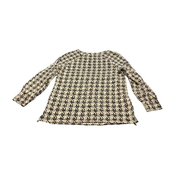Sharagano Sweater Womens Medium Ivory Black Houndstooth Cotton Zip Raglan Sleeve - Picture 3 of 6